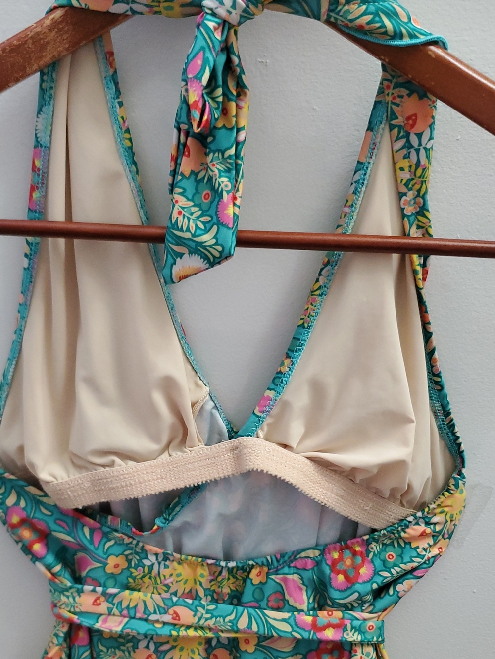 High Dive By Modcloth One Piece Ruffle Halter Bathing Suit Large Floral Print - Picture 11 of 11